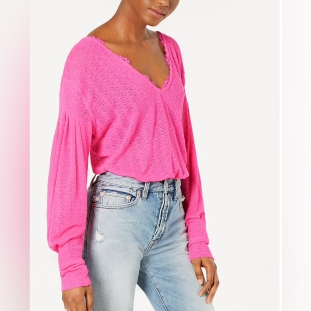 Free People Women's Dream Girl V Neck Bishop Sleeve Top size S